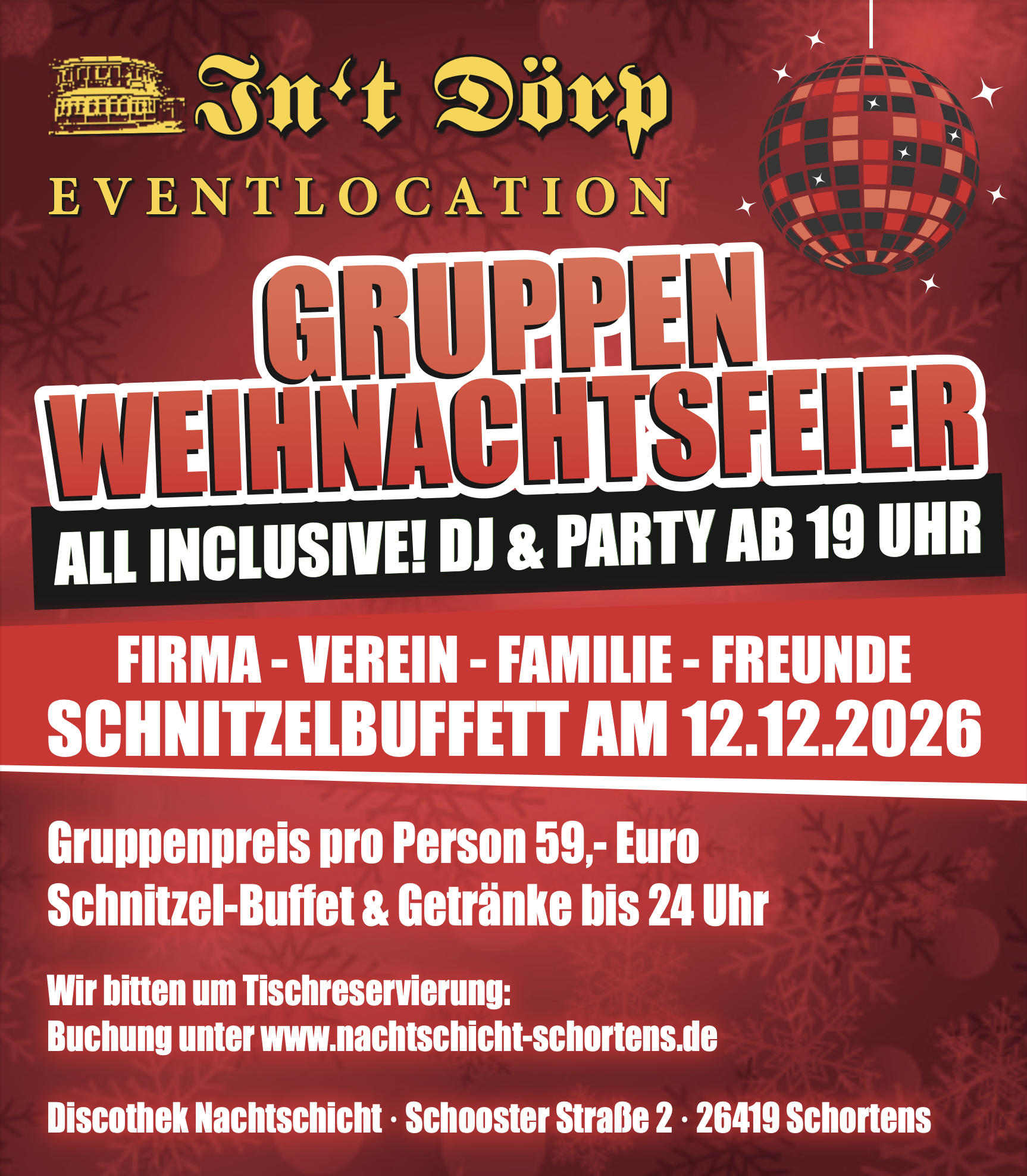 Flyermotiv zur Gruppen-Weihnachtsfeier am 12. Dezember 2026